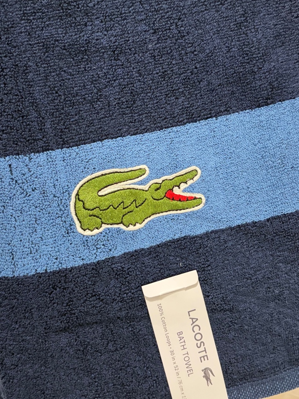 Lacoste Bath Towel Blue Big Crocodile Logo 30" x 52" 100% Cotton
